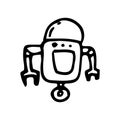 Hand Drawn robot doodle. Sketch style icon. Decoration element. Isolated on white background. Flat design. Vector illustration