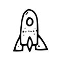 Hand Drawn rocket doodle. Sketch style icon. Decoration element. Isolated on white background. Flat design. Vector illustration Royalty Free Stock Photo