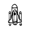 Hand Drawn rocket doodle. Sketch style icon. Decoration element. Isolated on white background. Flat design. Vector illustration Royalty Free Stock Photo