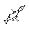 Hand Drawn rocket launcher doodle. Sketch style icon. Military decoration element. Isolated on white background. Flat design. Royalty Free Stock Photo