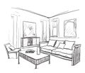 Hand drawn room interior. Furniture sketch.