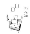 Hand drawn room interior. Reading place sketch. Chair