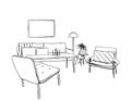 Hand drawn room interior sketch. Furniture sketch