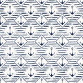 Hand-Drawn Rope Frames with Anchors and Stripes Vector Seamless Pattern. Monochrome Blue Marine Small Scale Background Royalty Free Stock Photo