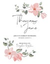 Hand-drawn rose card template with herbs, leaves. Floral poster, invite. Vector decorative greeting card or invitation design