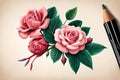 Hand drawn rose flowers bunch. Generative AI Royalty Free Stock Photo