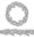 Hand drawn  rosemary twig frame and seamless pattern  which can be used as seamless brush to create frames  patterns  etc. Vector Royalty Free Stock Photo