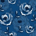 Classic blue stylized rose blossoms pattern