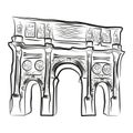 Hand-drawn rough black and white sketch of Triumphal Arch of Constantine in Rome