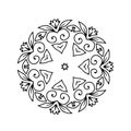 Hand drawn round ornamental contour mandalas, coloring books