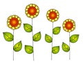 Hand Drawn Row of Vector Sunflowers