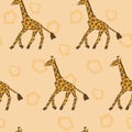 Hand-drawn running African giraffes seamless background