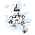 Hand drawn Russian Church, urban sketch