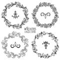 Hand drawn rustic vintage wreaths with curls. Floral vector