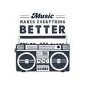 Hand drawn 90s themed badge with boombox player vector illustration Royalty Free Stock Photo