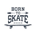 Hand drawn 90s themed badge with skateboard vector illustration. Royalty Free Stock Photo