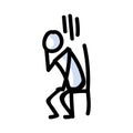 Hand Drawn Sad Stick Figure Sitting In Chair. Concept of Alone Upset Expression. Simple Icon Motif for Despair Grief Communication