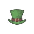 Hand Drawn Saint Patricks Day Color Vector Illustration. Leprechaun Hat Abstract Sketch. Irish Holiday Engraving Style