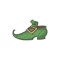 Hand Drawn Saint Patricks Day Color Vector Illustration. Leprechaun Shoe Abstract Sketch. Irish Holiday Engraving Style