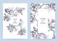 Hand drawn sakura pink blossom flowers and leaves on branches on white background, vintage style pastel color vector illustration Royalty Free Stock Photo