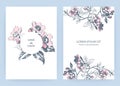 Hand drawn sakura pink blossom flowers and leaves on branches on white background, vintage style pastel color vector illustration