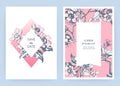 Hand drawn sakura pink blossom flowers and leaves on branches on white background, vintage style pastel color vector illustration Royalty Free Stock Photo