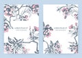 Hand drawn sakura pink blossom flowers and leaves on branches on white background, vintage style pastel color vector illustration Royalty Free Stock Photo