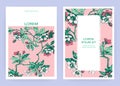 Hand drawn sakura pink blossom flowers and leaves on branches on white background, vintage style pastel color vector illustration Royalty Free Stock Photo