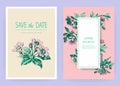 Hand drawn sakura pink blossom flowers and leaves on branches on white background, vintage style pastel color vector illustration Royalty Free Stock Photo