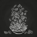 Hand drawn salad isolated on chalkboard background