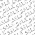 Hand drawn sale seamless pattern. Doodle discount shopping background. Vector texture