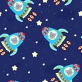 Hand drawn Sample pattern with cute bear in space vector illustration.