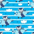 Hand drawn Sample pattern with cute plane and bear vector illustration. Royalty Free Stock Photo