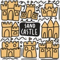 hand drawn sand castle doodle set Royalty Free Stock Photo