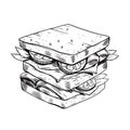 Hand drawn Sandwich. Black color vintage realistic sketch.