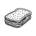 Hand Drawn sandwich doodle. Sketch style icon. Decoration element. Isolated on white background. Flat design. Vector illustration