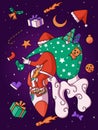 Hand drawn santa claus and rocket illustration Royalty Free Stock Photo