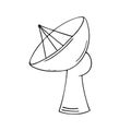 Hand-drawn satellite dish exploring space and extraterrestrial life. Doodle style, simple minimalist drawing. Fantasy cosmic