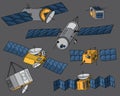 Hand drawn satellite vector set Royalty Free Stock Photo