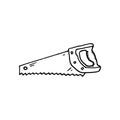 Hand Drawn hand saw doodle. Sketch style icon. Decoration element. Isolated on white background. Flat design. Vector illustration Royalty Free Stock Photo