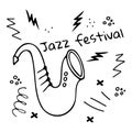 Hand drawn saxophone icon. Inscription Jazz festival. Vector