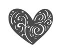 Hand drawn scandinavian Velentines Day heart with ornament flourish icon silhouette. Vector Simple contour valentine