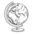 Hand drawn school globe. Model of Earth.Geography icon. Black and white sketch vector illustration isolated. Royalty Free Stock Photo