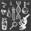 Hand drawn science beautiful vintage lab icons sketch set . Vector illustration. Royalty Free Stock Photo