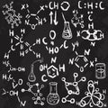 Hand drawn science laboratory icons sketch. Chalk on a blackboard. Vector illustration.Back to School.