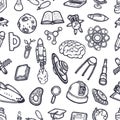 Hand-drawn scientific doodles seamless pattern. Royalty Free Stock Photo