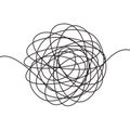 Hand drawn scrawl sketch or black line spherical abstract scribble shape. Vector chaotic doodle circle drawing circles thread clew Royalty Free Stock Photo