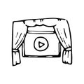 Hand drawn the screen behind the curtain doodle icon. Hand drawn Royalty Free Stock Photo