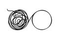 Hand drawn scribble chaos to circle order transformation mind concept abstract line shape design Royalty Free Stock Photo