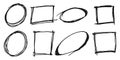 Hand drawn scribble lines on set. doodle borders lines, curves, frames for message note mark design element Royalty Free Stock Photo